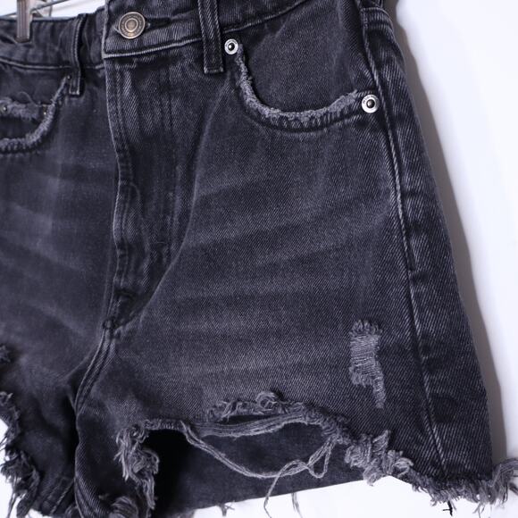 ZARA High Rise Cut Off Shorts Black Stone Washed Distressed Denim Women's 2 - Picture 3 of 9